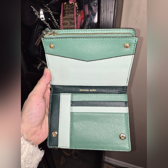 Michael Kors Medium Saffiano Leather Slim Dark Green Wallet Womens - Picture 3 of 10